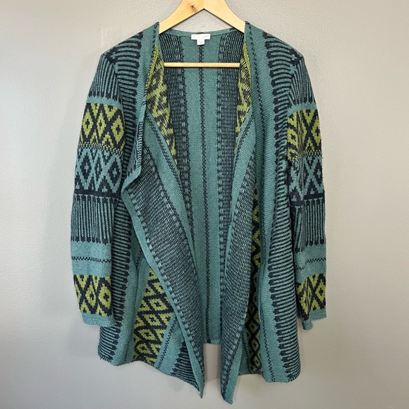 J. Jill Sweaters - J Jill Cardigan Sweater Wrap medium Navy Blue & Yellow Alpaca Wool Rayon